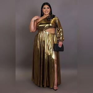Plus Size Gold Glam Maxi Dress
